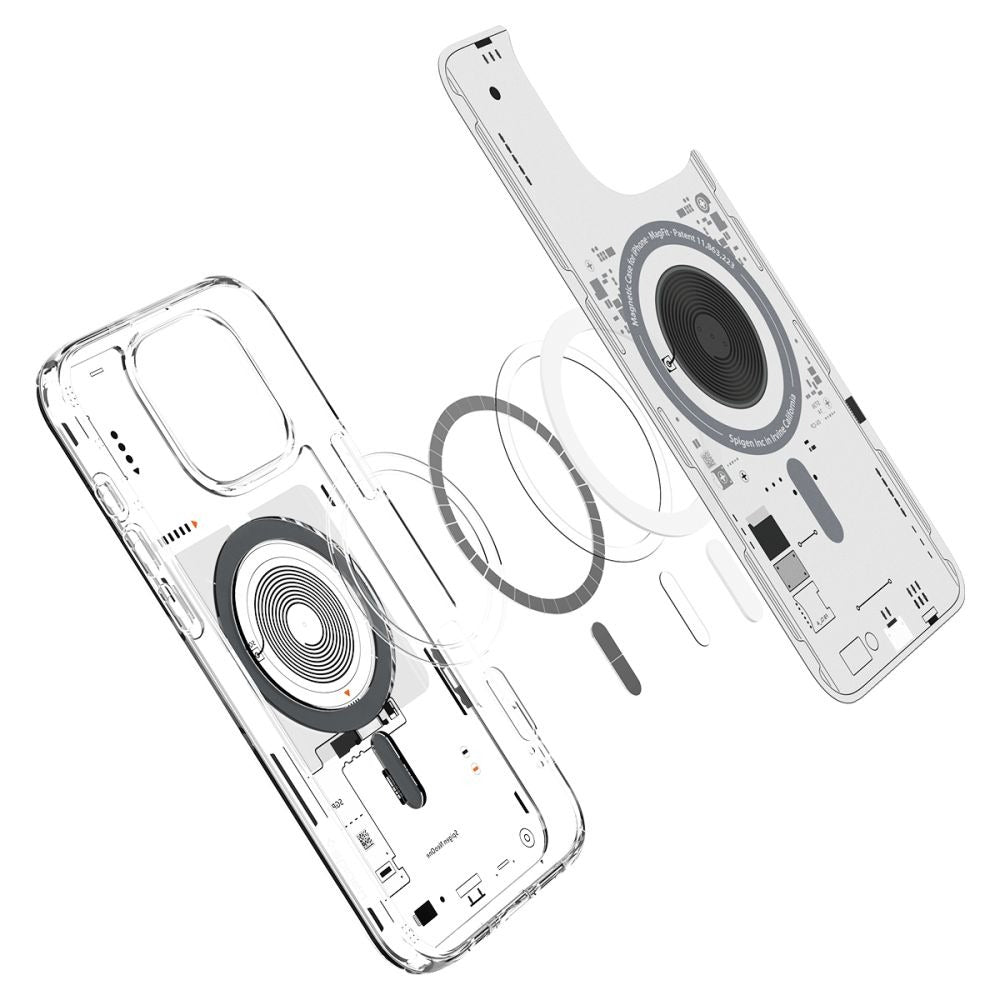 Handyhülle für iPhone 16 Pro, Spigen Ultra Hybrid Mag mit MagSafe, Transparent-Gemustert (Neo One)