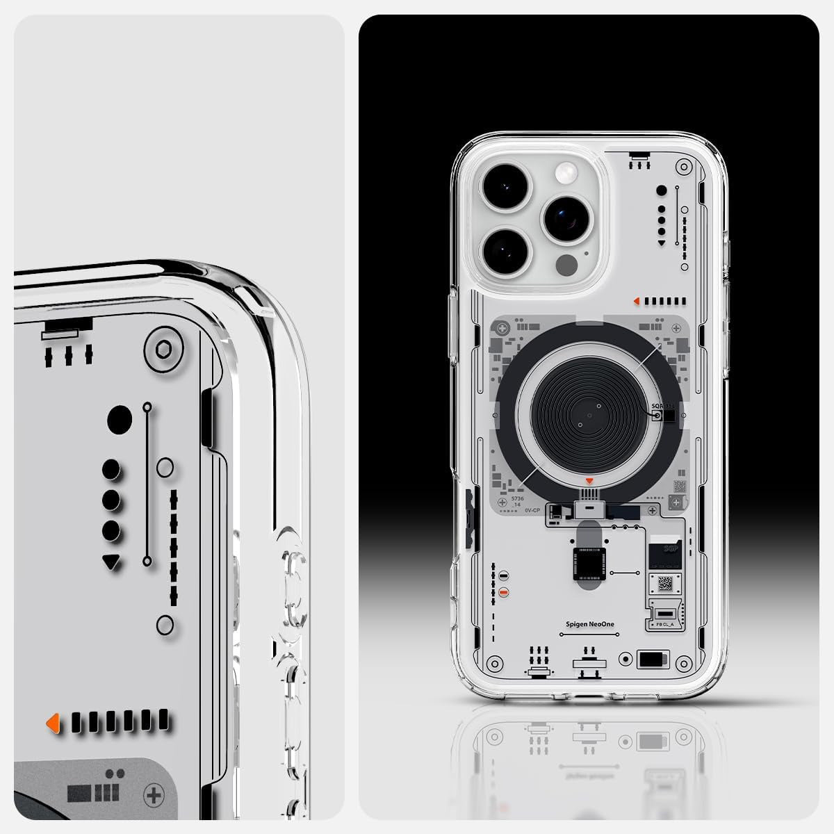 Handyhülle für iPhone 16 Pro, Spigen Ultra Hybrid Mag mit MagSafe, Transparent-Gemustert (Neo One)