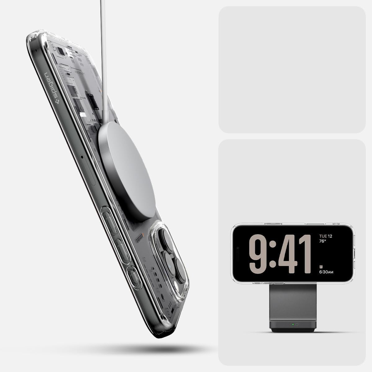 Handyhülle für iPhone 16 Pro, Spigen Ultra Hybrid Mag mit MagSafe, Transparent-Gemustert (Neo One)