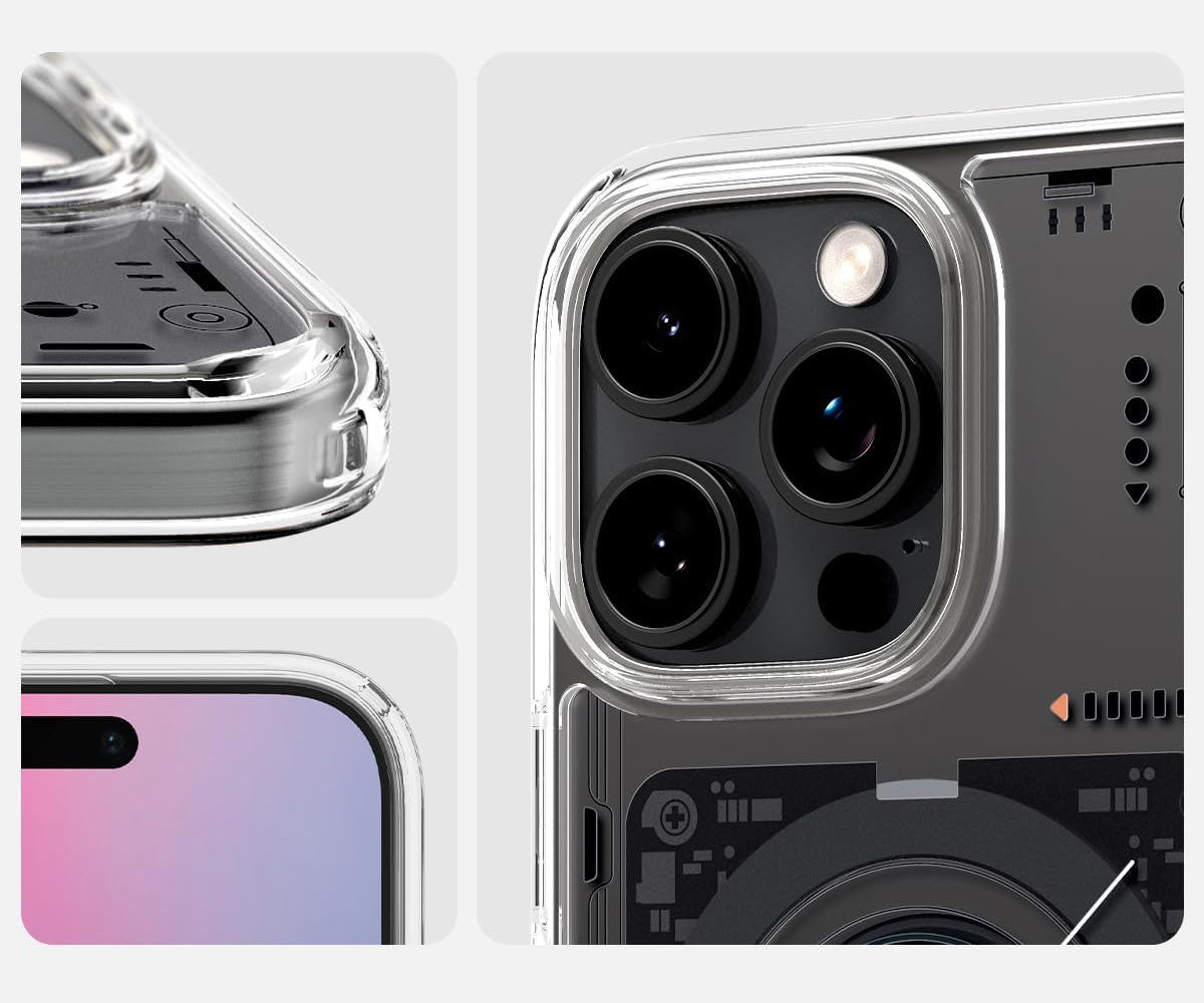 Handyhülle für iPhone 16 Pro, Spigen Ultra Hybrid Mag mit MagSafe, Transparent-Gemustert (Neo One)