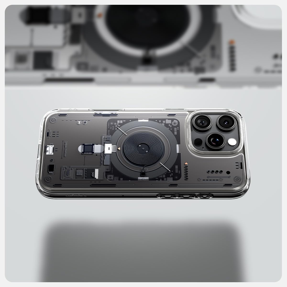 Handyhülle für iPhone 16 Pro, Spigen Ultra Hybrid Mag mit MagSafe, Transparent-Gemustert (Neo One)