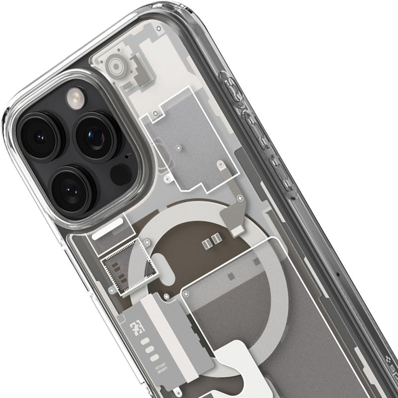 Handyhülle für iPhone 16 Pro, Spigen Ultra Hybrid Mag mit MagSafe, Beige-Transparent (Zero One)