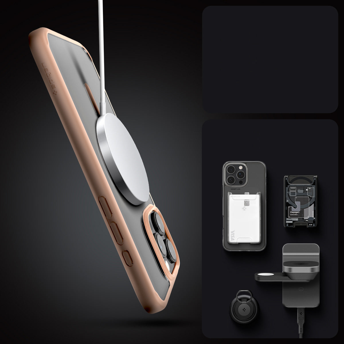 Handyhülle für iPhone 16 Pro Max, Spigen Ultra Hybrid Mag mit MagSafe, Transparent-Rosa