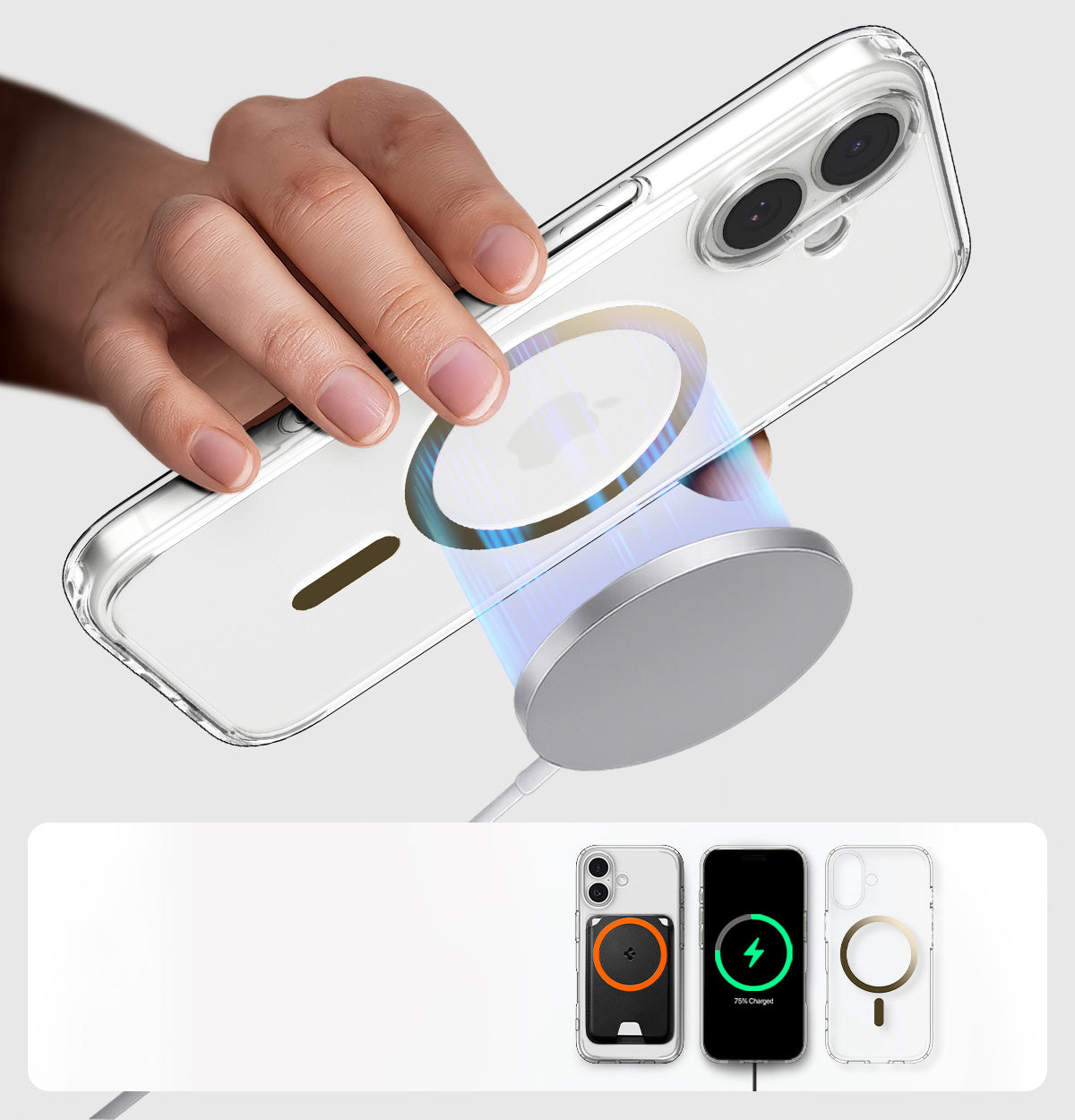 Handyhülle für iPhone 17, Spigen Ultra Hybrid Mag mit MagSafe, Transparent-Golden