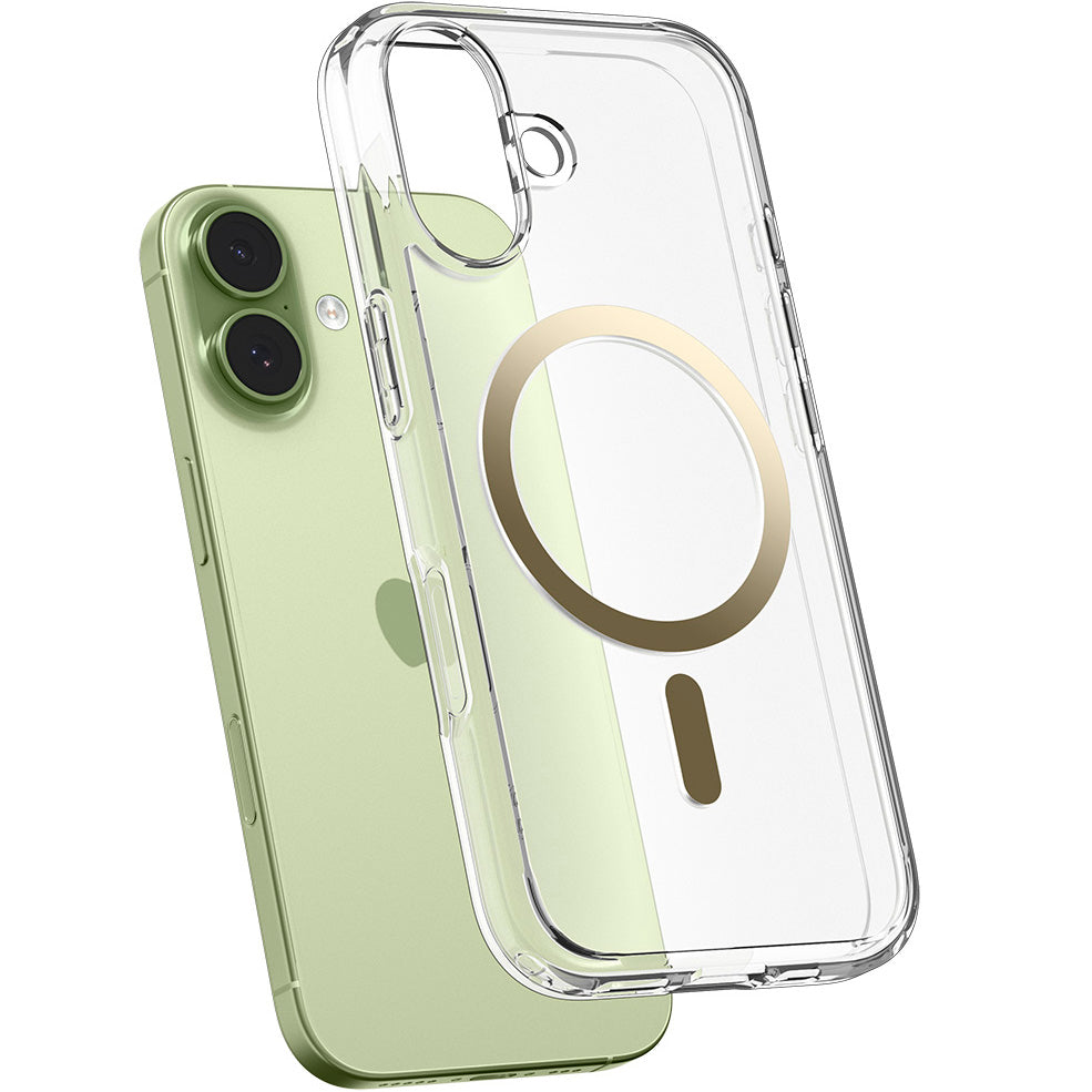 Handyhülle für iPhone 17, Spigen Ultra Hybrid Mag mit MagSafe, Transparent-Golden