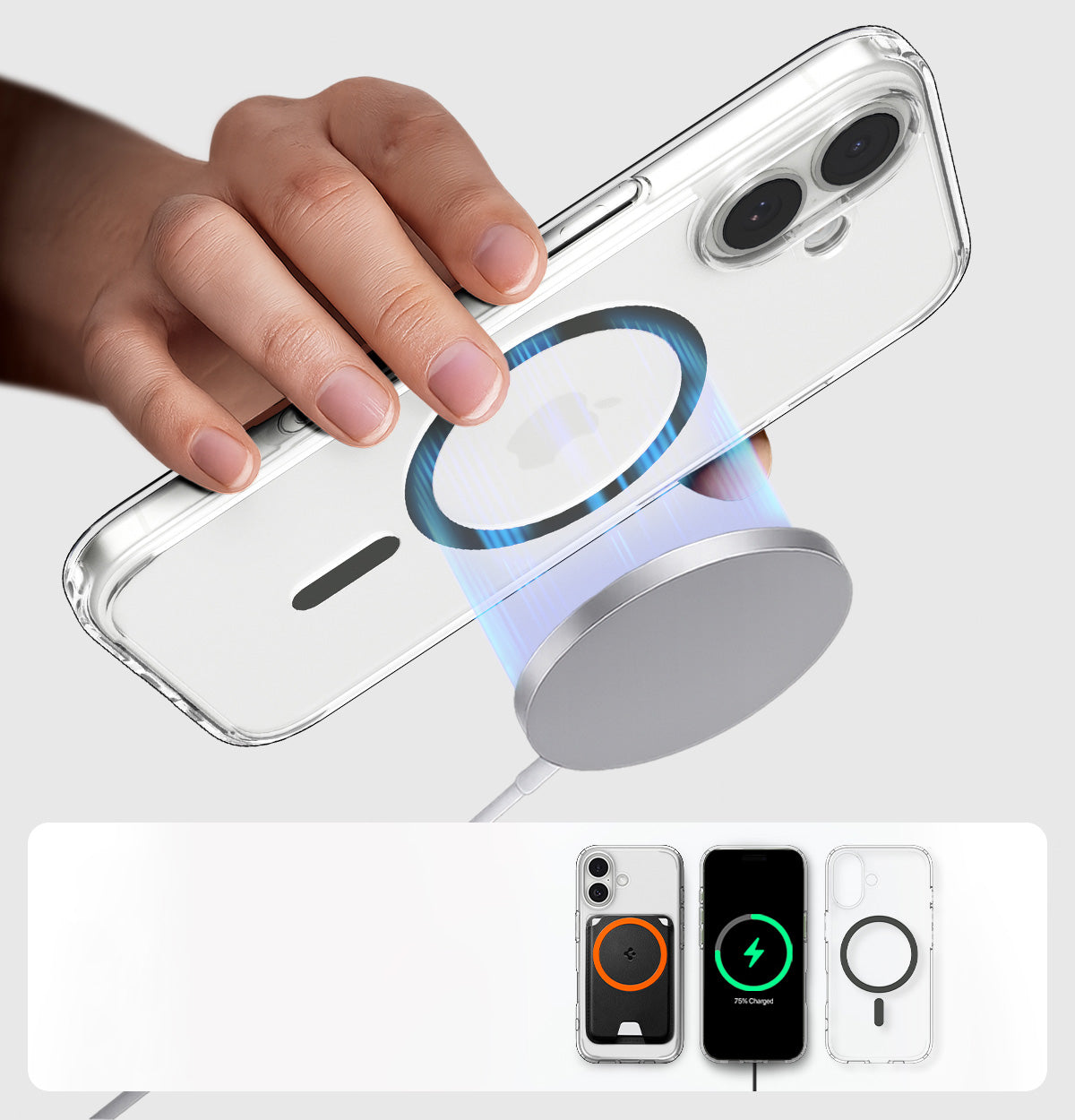 Handyhülle für iPhone 17, Spigen Ultra Hybrid Mag mit MagSafe, Transparent-Grau