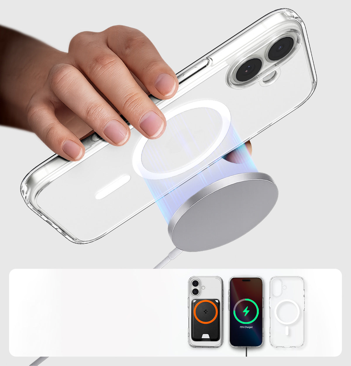 Handyhülle für iPhone 17, Spigen Ultra Hybrid Mag mit MagSafe, Transparent-Weiß
