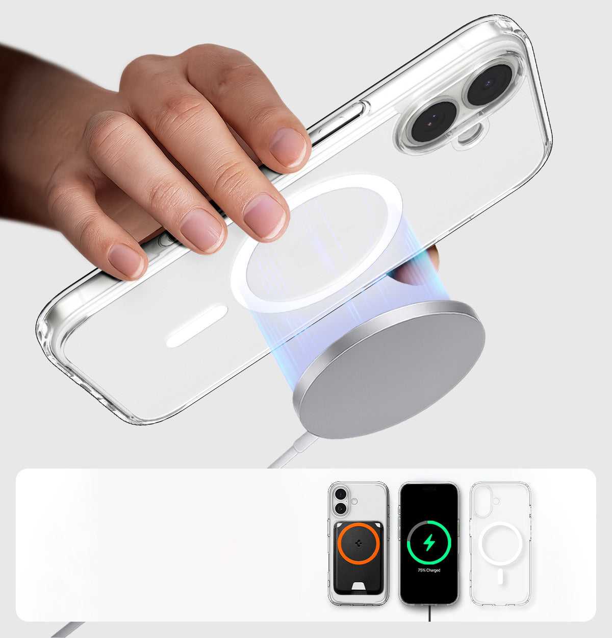 Handyhülle für iPhone 17, Spigen Ultra Hybrid Mag mit MagSafe, Durchscheinend-Weiß