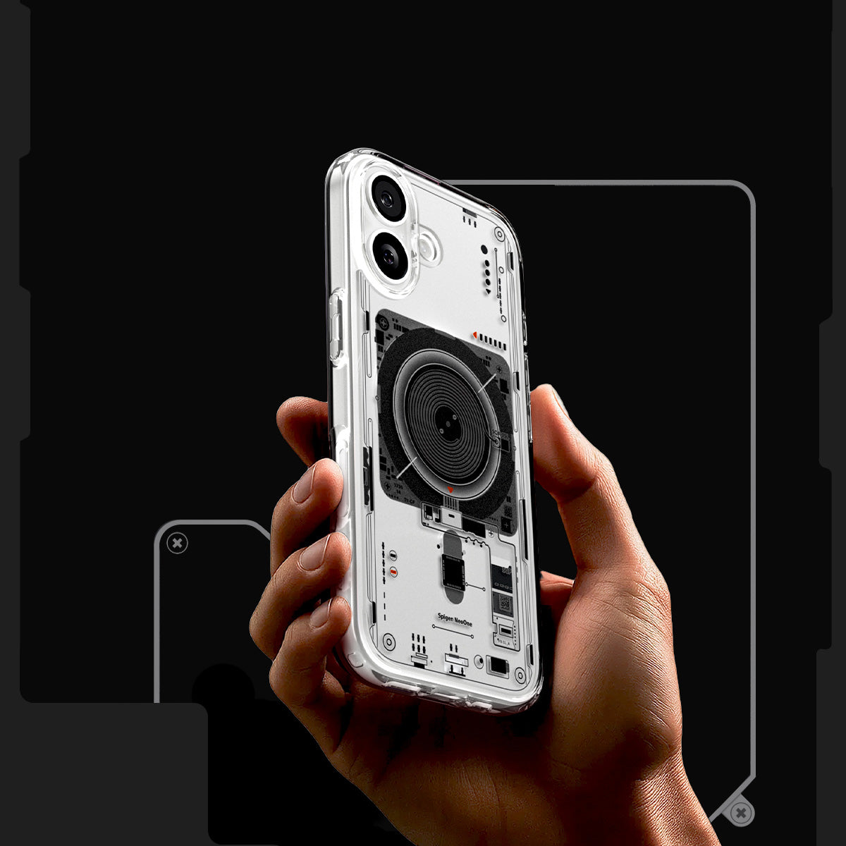 Handyhülle für iPhone 17, Spigen Ultra Hybrid Mag mit MagSafe, Transparent-Gemustert (Neo One)
