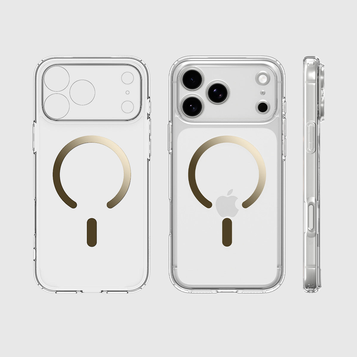 Handyhülle für iPhone 17 Pro, Spigen Ultra Hybrid Mag mit MagSafe, Transparent-Golden