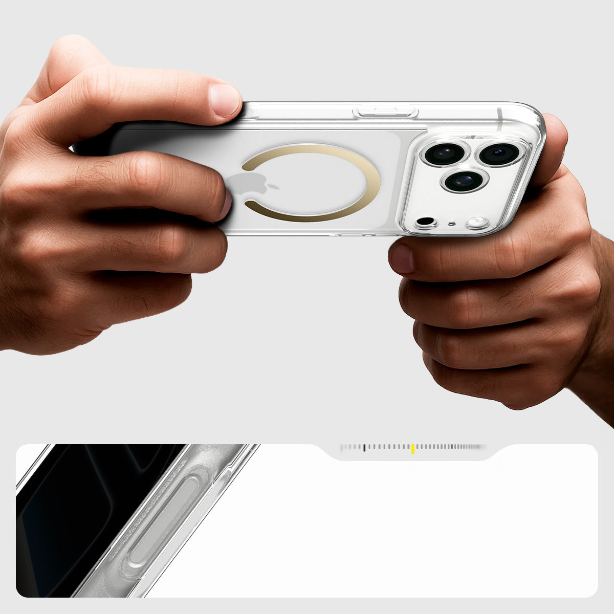 Handyhülle für iPhone 17 Pro, Spigen Ultra Hybrid Mag mit MagSafe, Transparent-Golden