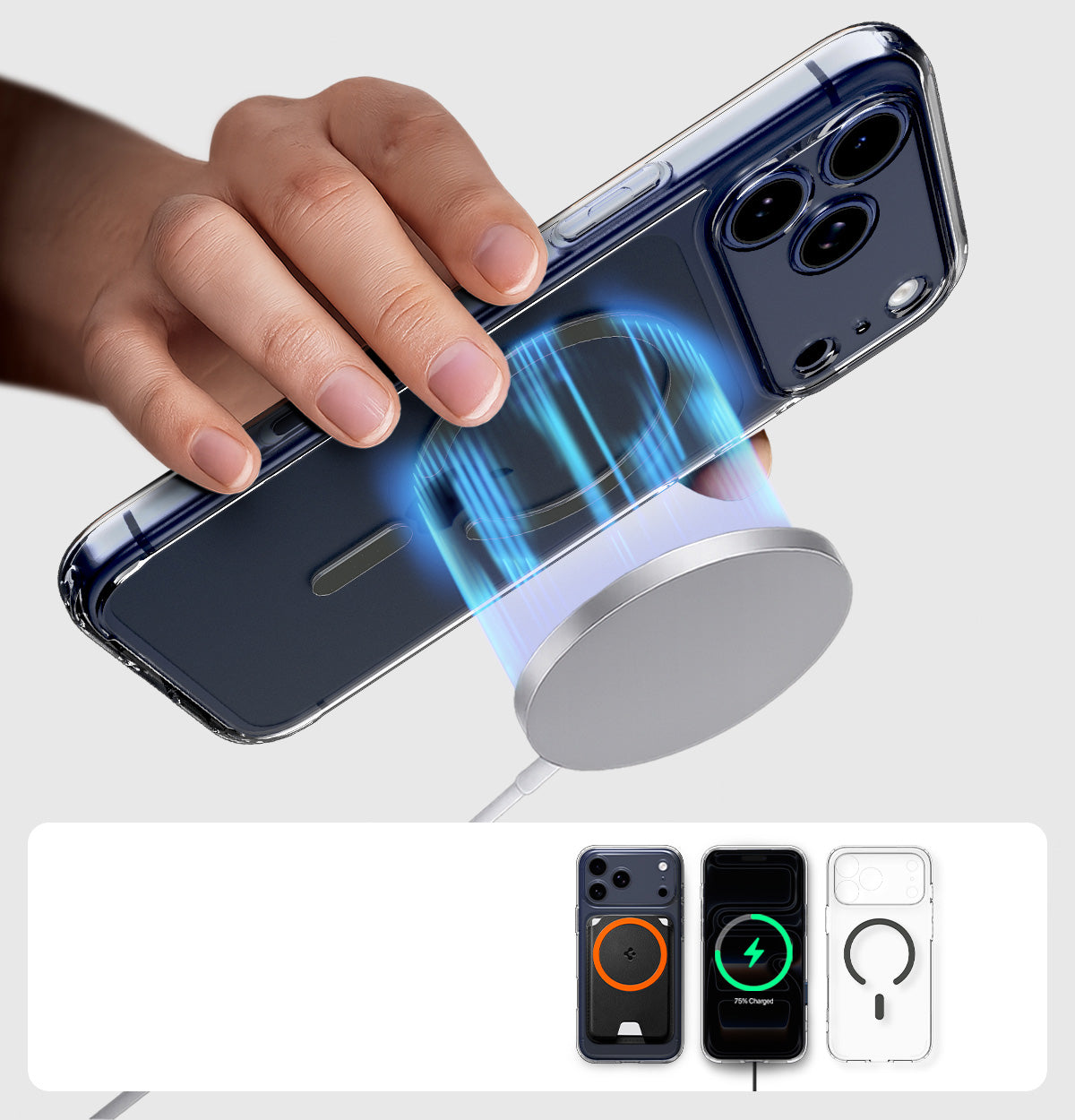 Handyhülle für iPhone 17 Pro, Spigen Ultra Hybrid Mag mit MagSafe, Transparent-Grau