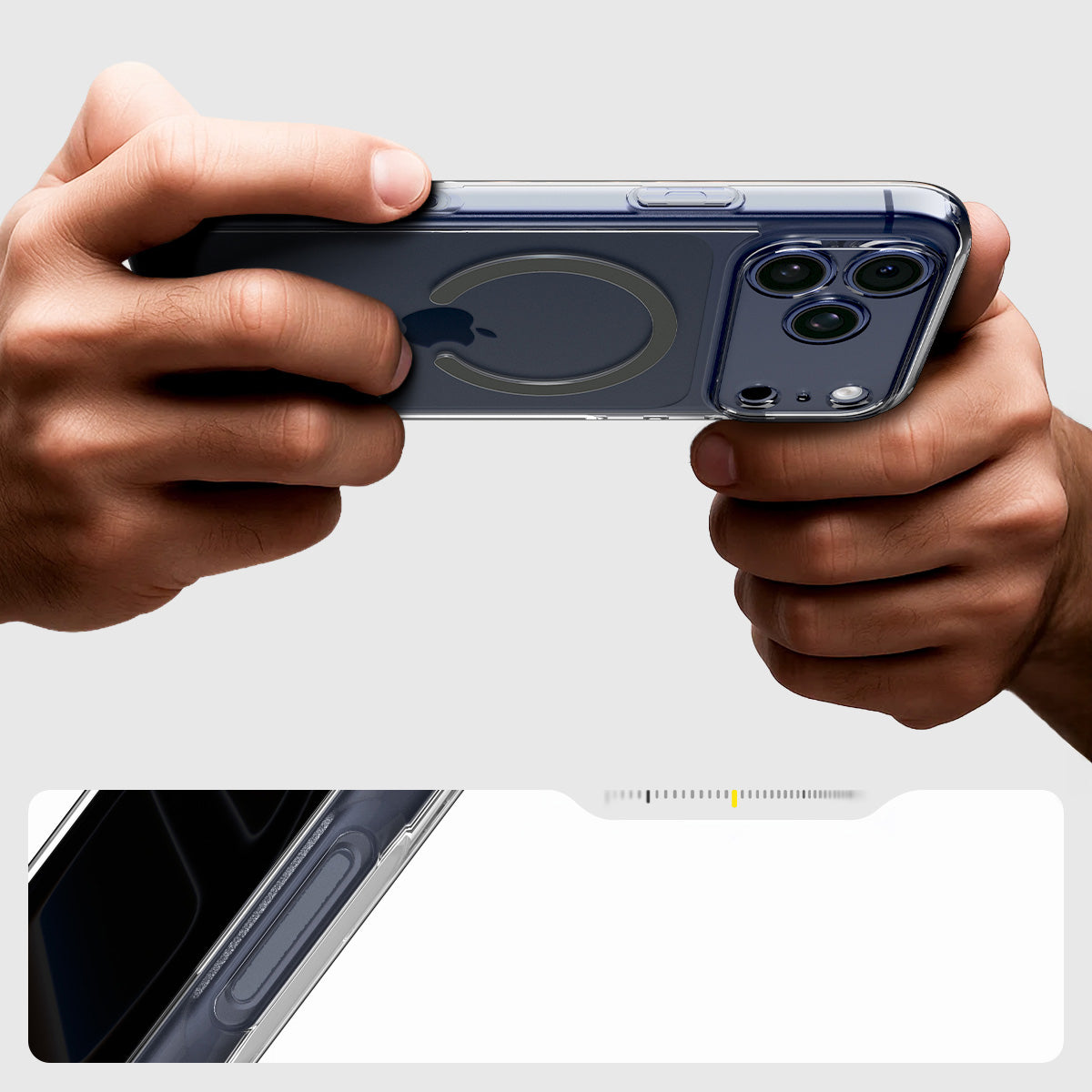 Handyhülle für iPhone 17 Pro, Spigen Ultra Hybrid Mag mit MagSafe, Transparent-Grau