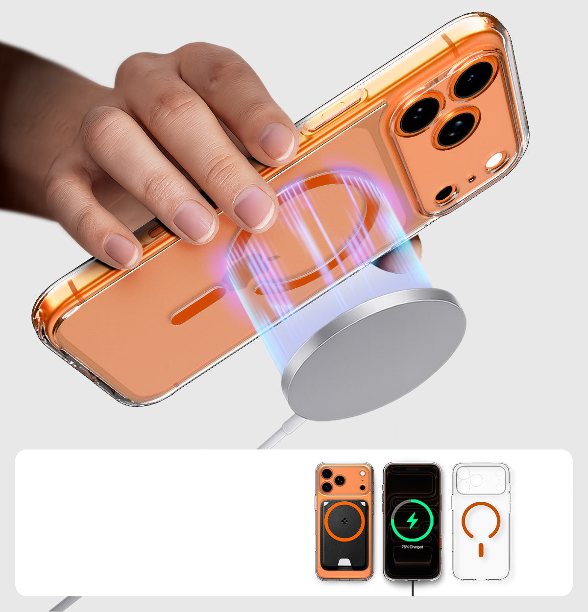 Handyhülle für iPhone 17 Pro Max, Spigen Ultra Hybrid Mag mit MagSafe, Transparent-Orange