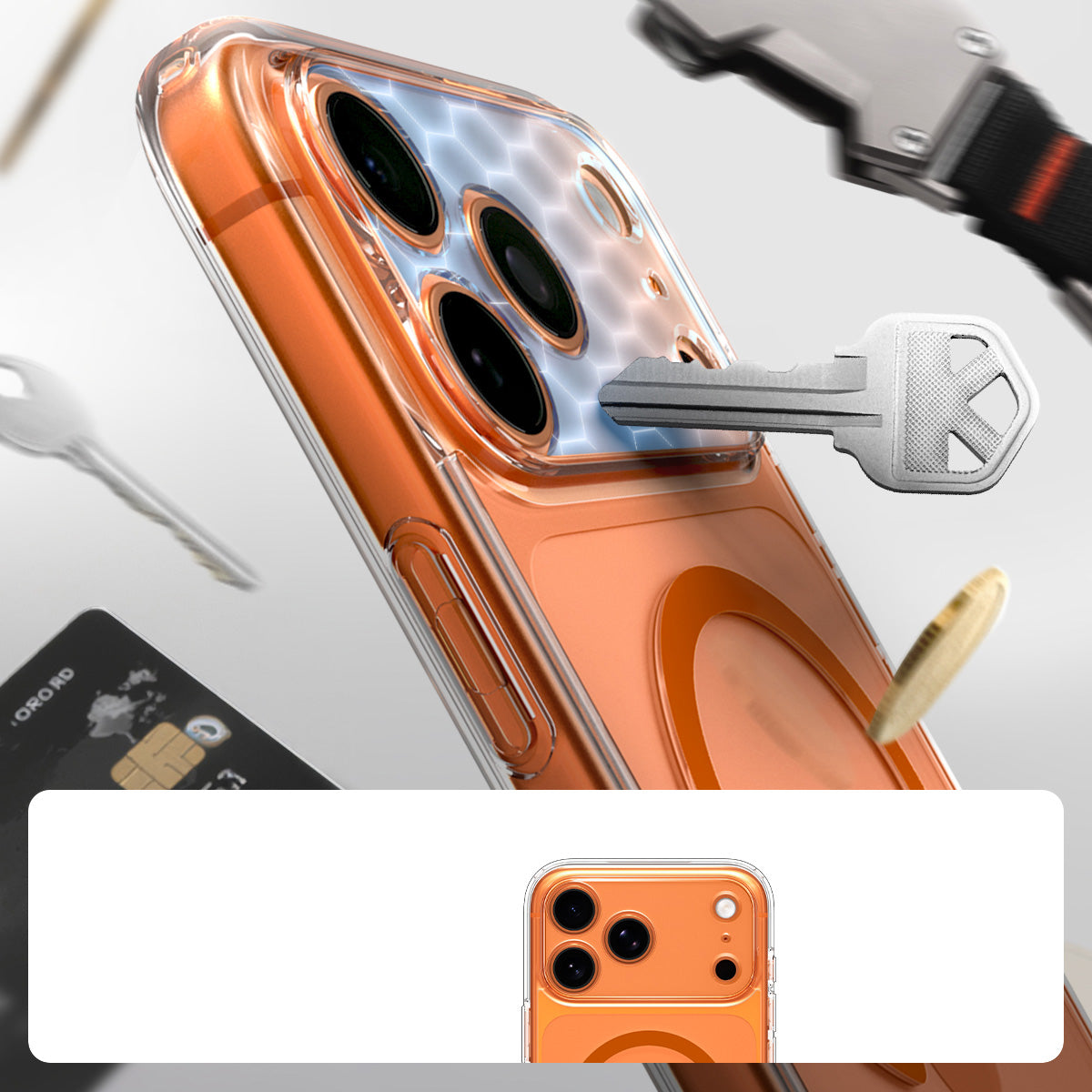 Handyhülle für iPhone 17 Pro Max, Spigen Ultra Hybrid Mag mit MagSafe, Transparent-Orange