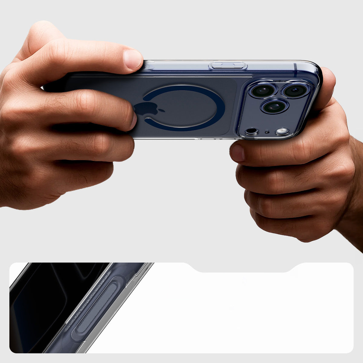 Handyhülle für iPhone 17 Pro Max, Spigen Ultra Hybrid Mag mit MagSafe, Transparent-Dunkelblau