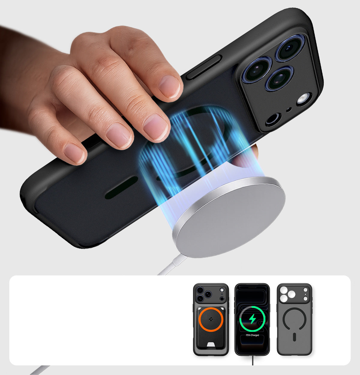 Handyhülle für iPhone 17 Pro Max, Spigen Ultra Hybrid Mag mit MagSafe, Durchscheinend-Schwarz