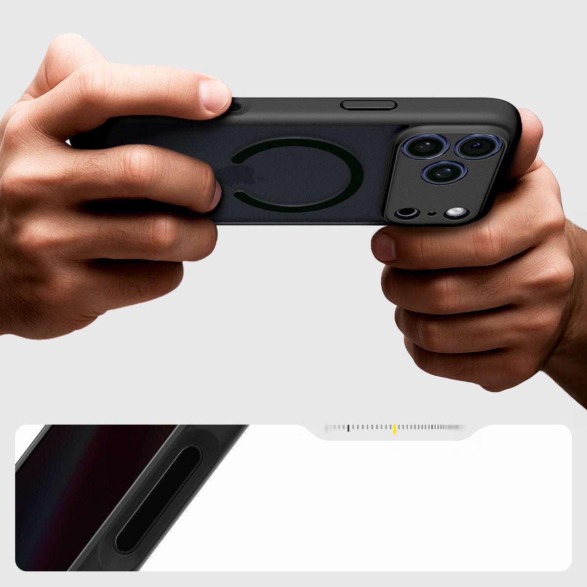 Handyhülle für iPhone 17 Pro Max, Spigen Ultra Hybrid Mag mit MagSafe, Durchscheinend-Schwarz
