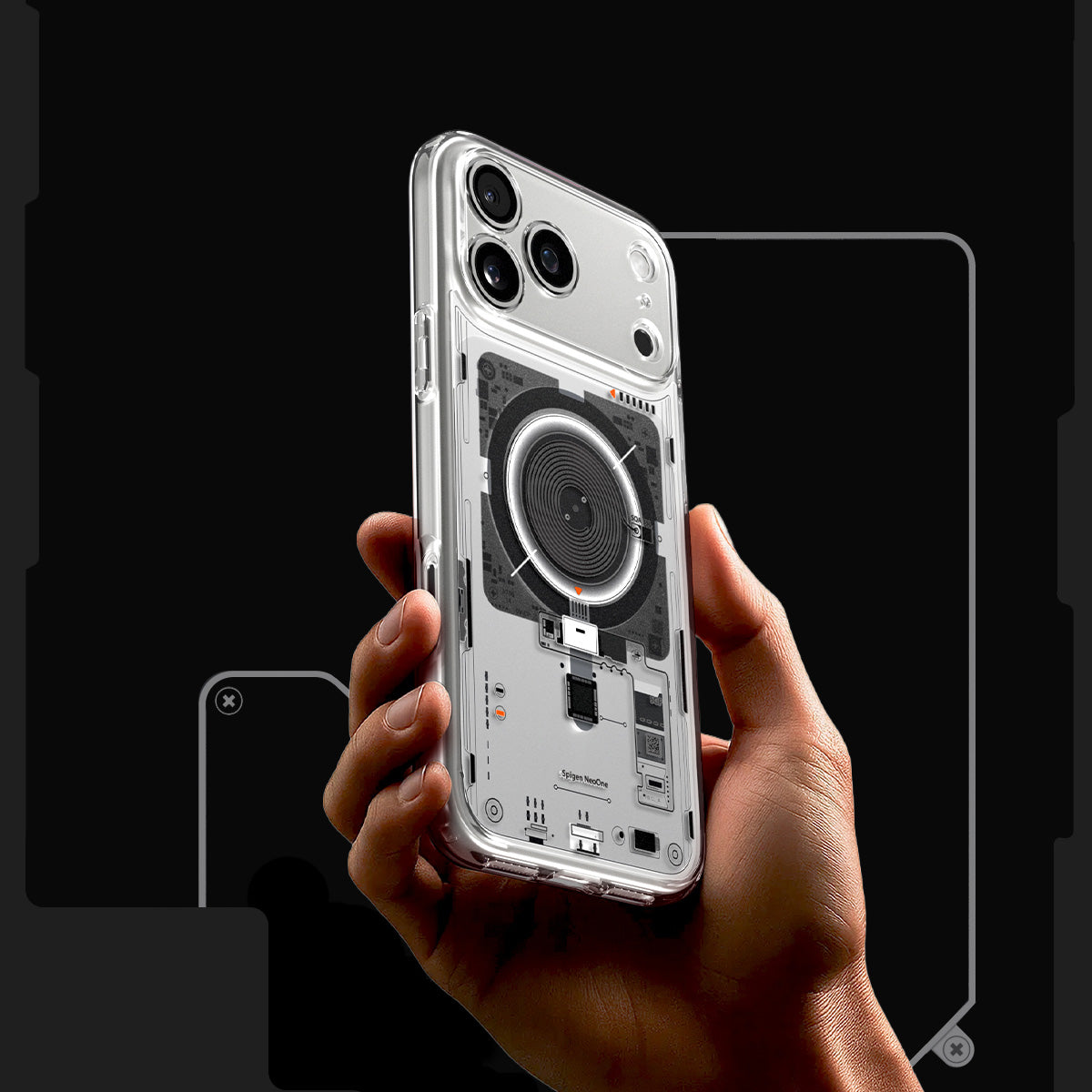 Handyhülle für iPhone 17 Pro Max, Spigen Ultra Hybrid Mag mit MagSafe, Transparent-Gemustert (Neo One)