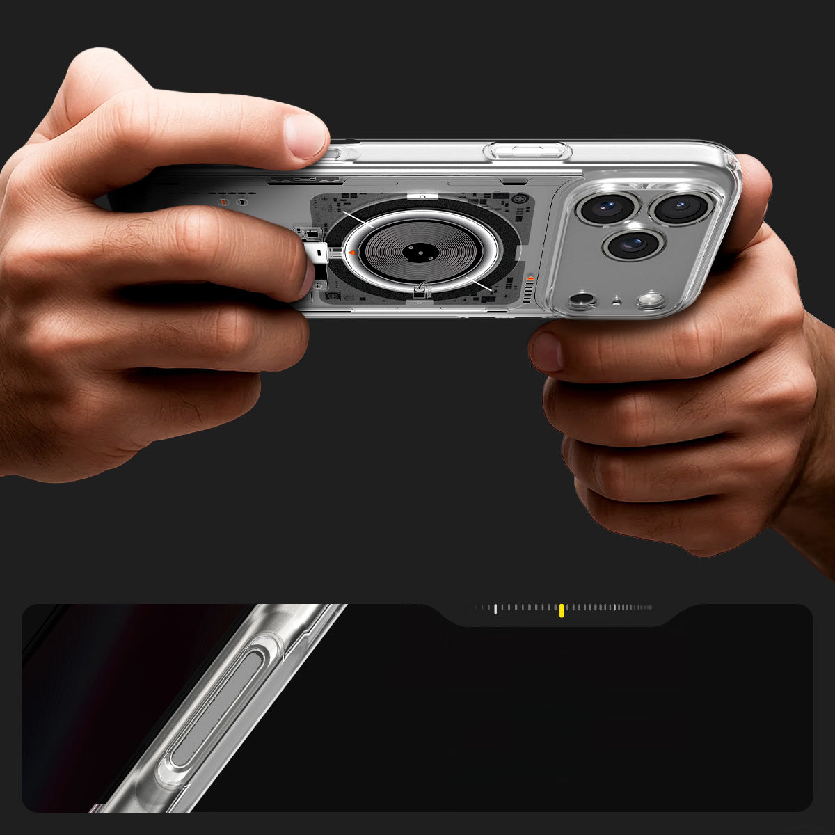 Handyhülle für iPhone 17 Pro Max, Spigen Ultra Hybrid Mag mit MagSafe, Transparent-Gemustert (Neo One)