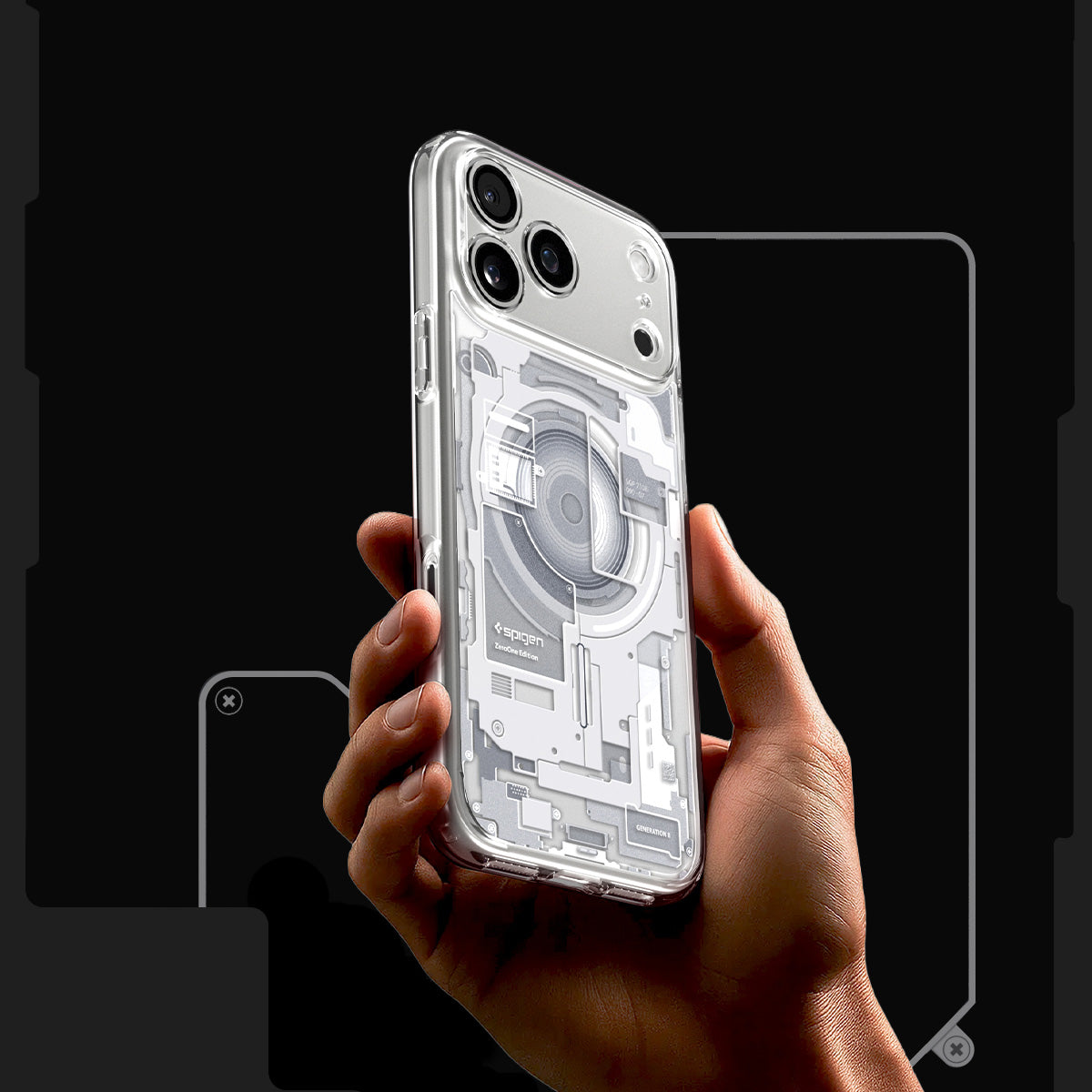 Handyhülle für iPhone 17 Pro Max, Spigen Ultra Hybrid Mag mit MagSafe, Weiß-Grau (Zero One)