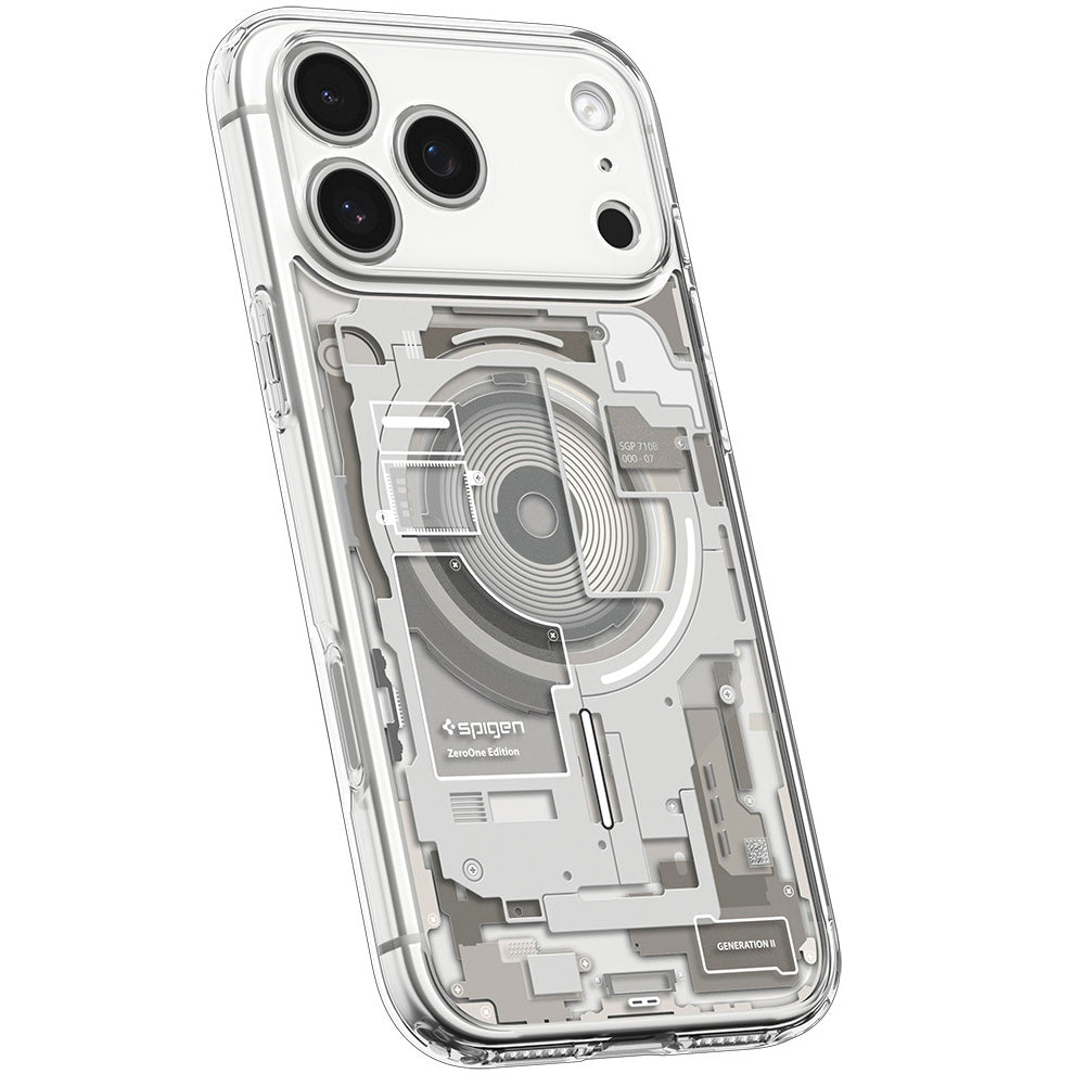 Handyhülle für iPhone 17 Pro, Spigen Ultra Hybrid Mag mit MagSafe, Beige-Transparent (Zero One)