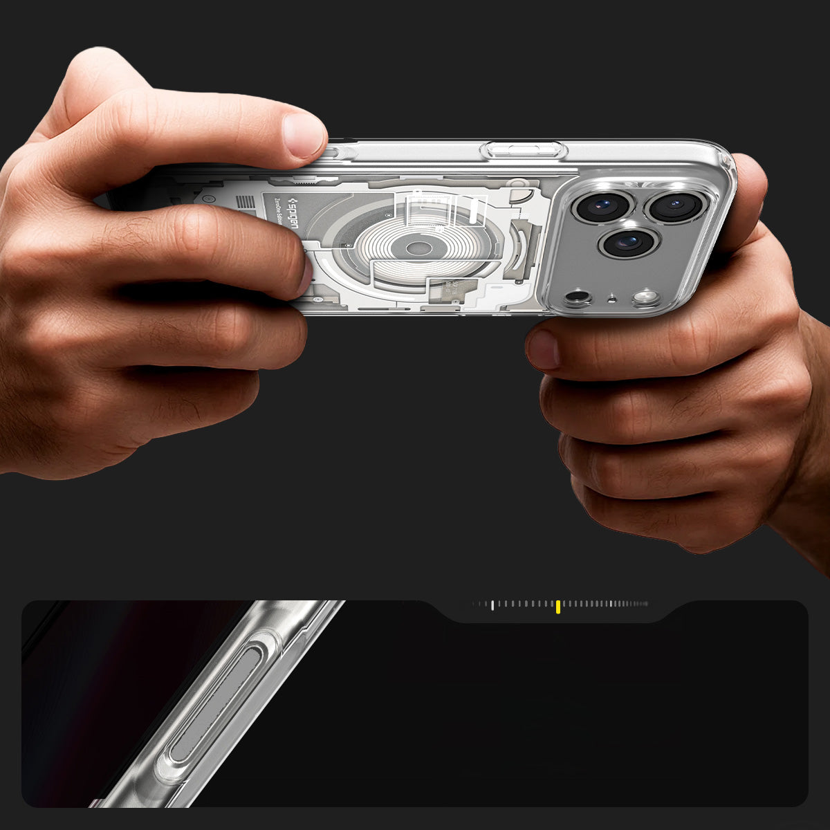 Handyhülle für iPhone 17 Pro, Spigen Ultra Hybrid Mag mit MagSafe, Beige-Transparent (Zero One)
