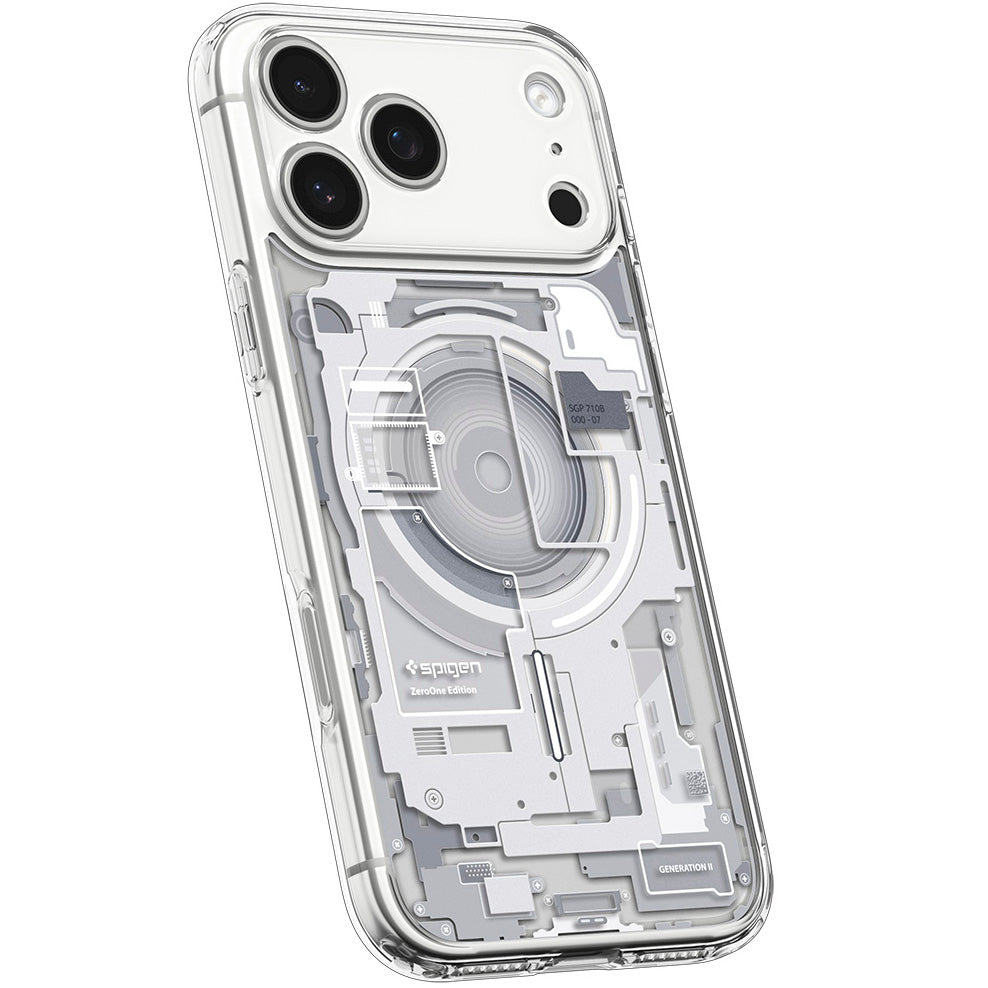 Handyhülle für iPhone 17 Pro, Spigen Ultra Hybrid Mag mit MagSafe, Weiß-Grau (Zero One)