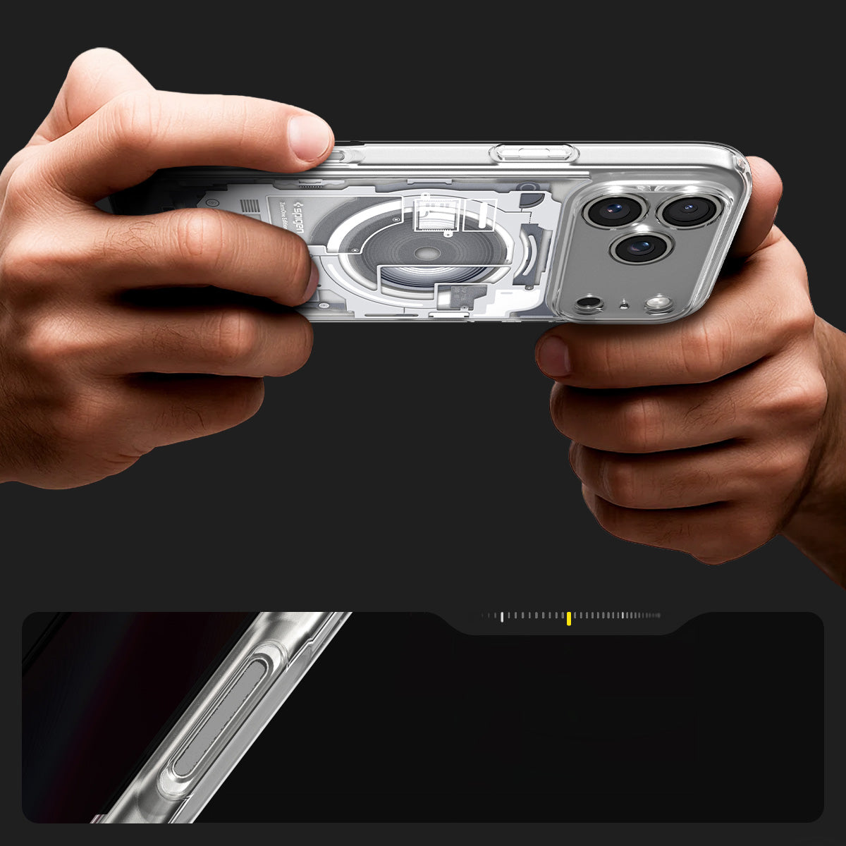 Handyhülle für iPhone 17 Pro, Spigen Ultra Hybrid Mag mit MagSafe, Weiß-Grau (Zero One)