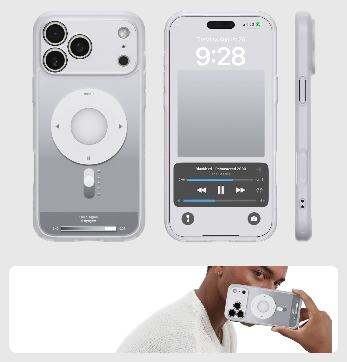 Handyhülle für iPhone 17 Pro, Spigen Ultra Hybrid Mag mit MagSafe, Grau-Weiß (Classic)
