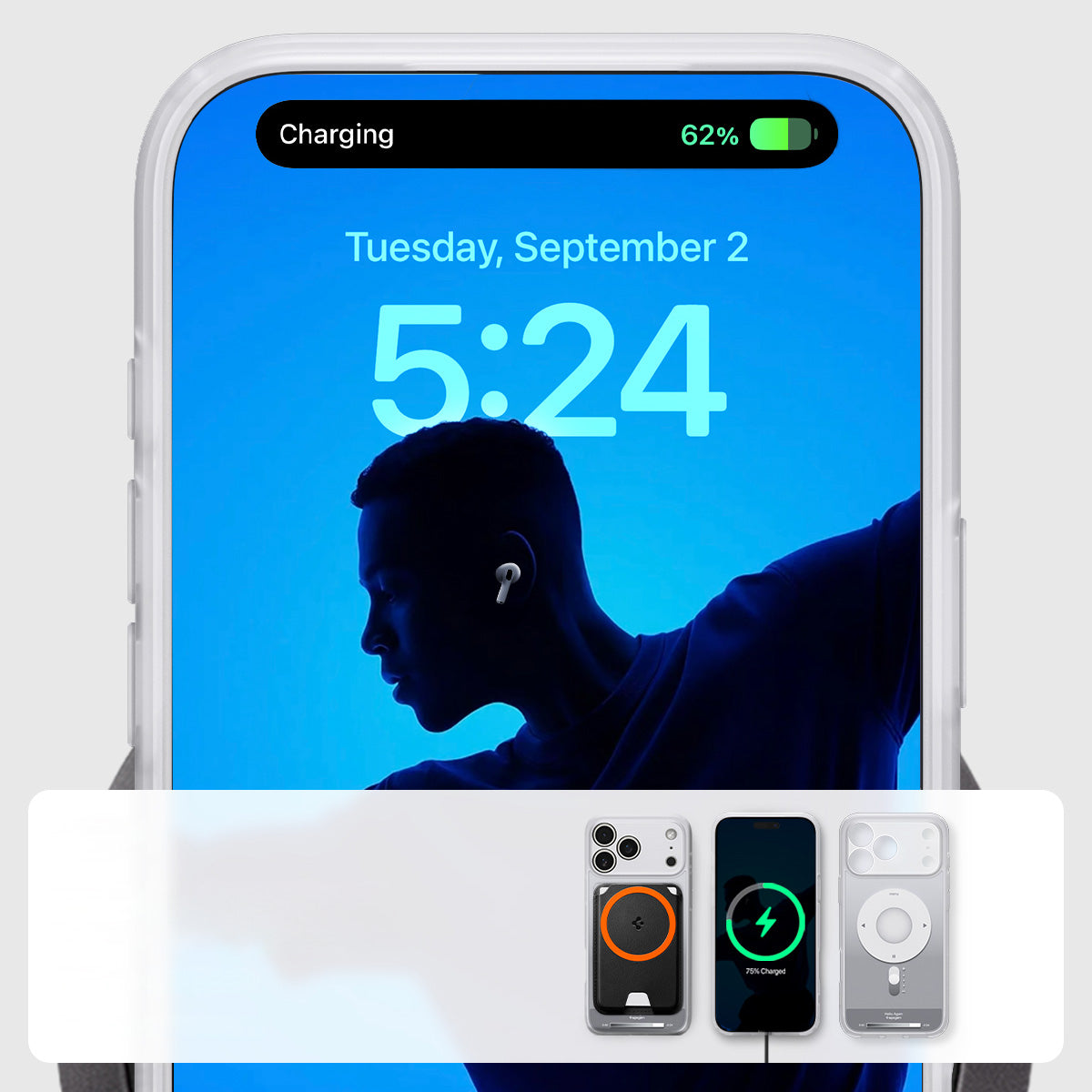 Handyhülle für iPhone 17 Pro, Spigen Ultra Hybrid Mag mit MagSafe, Grau-Weiß (Classic)