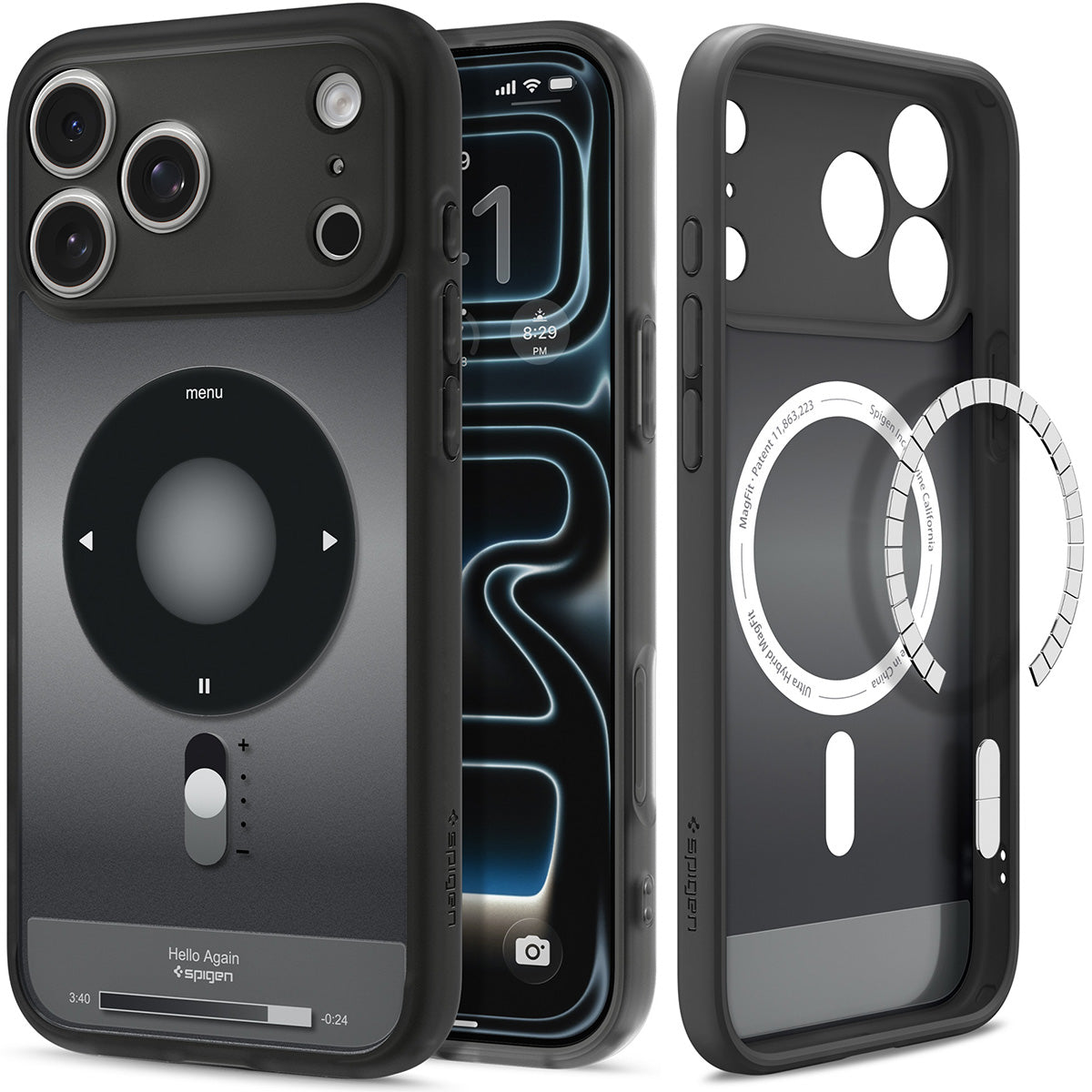 Handyhülle für iPhone 17 Pro Max, Spigen Ultra Hybrid Mag mit MagSafe, Grau-Schwarz (Classic)