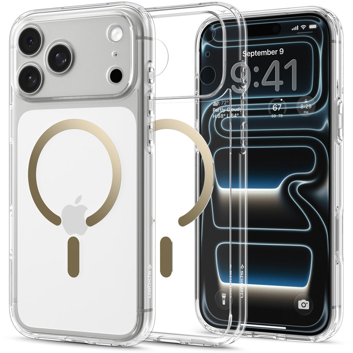 Handyhülle für iPhone 18 Pro, Spigen Ultra Hybrid Mag mit MagSafe, Transparent-Golden (1/16)