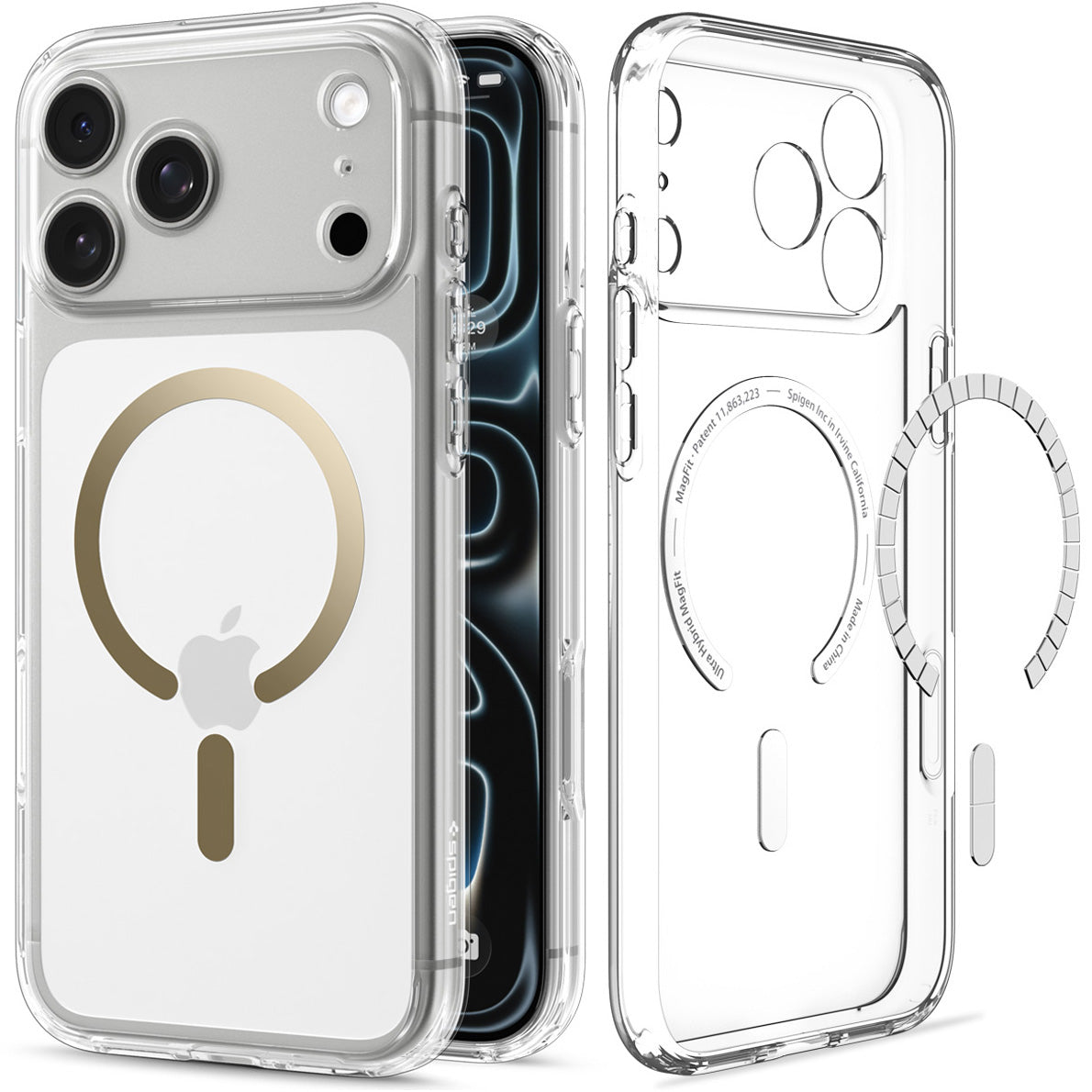 Handyhülle für iPhone 18 Pro Max, Spigen Ultra Hybrid Mag mit MagSafe, Transparent-Golden (7/16)