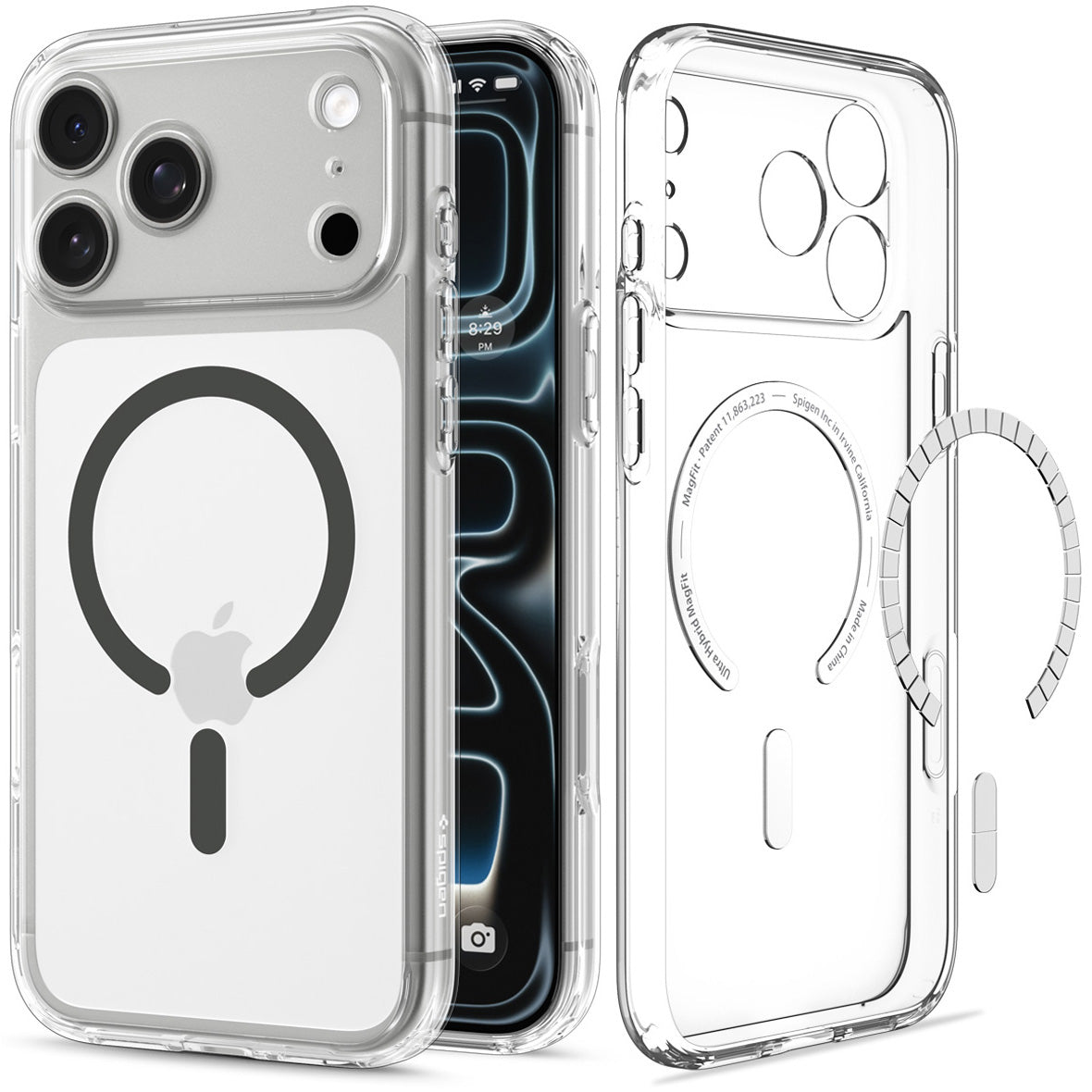 Handyhülle für iPhone 18 Pro Max, Spigen Ultra Hybrid Mag mit MagSafe, Transparent-Grau (7/16)