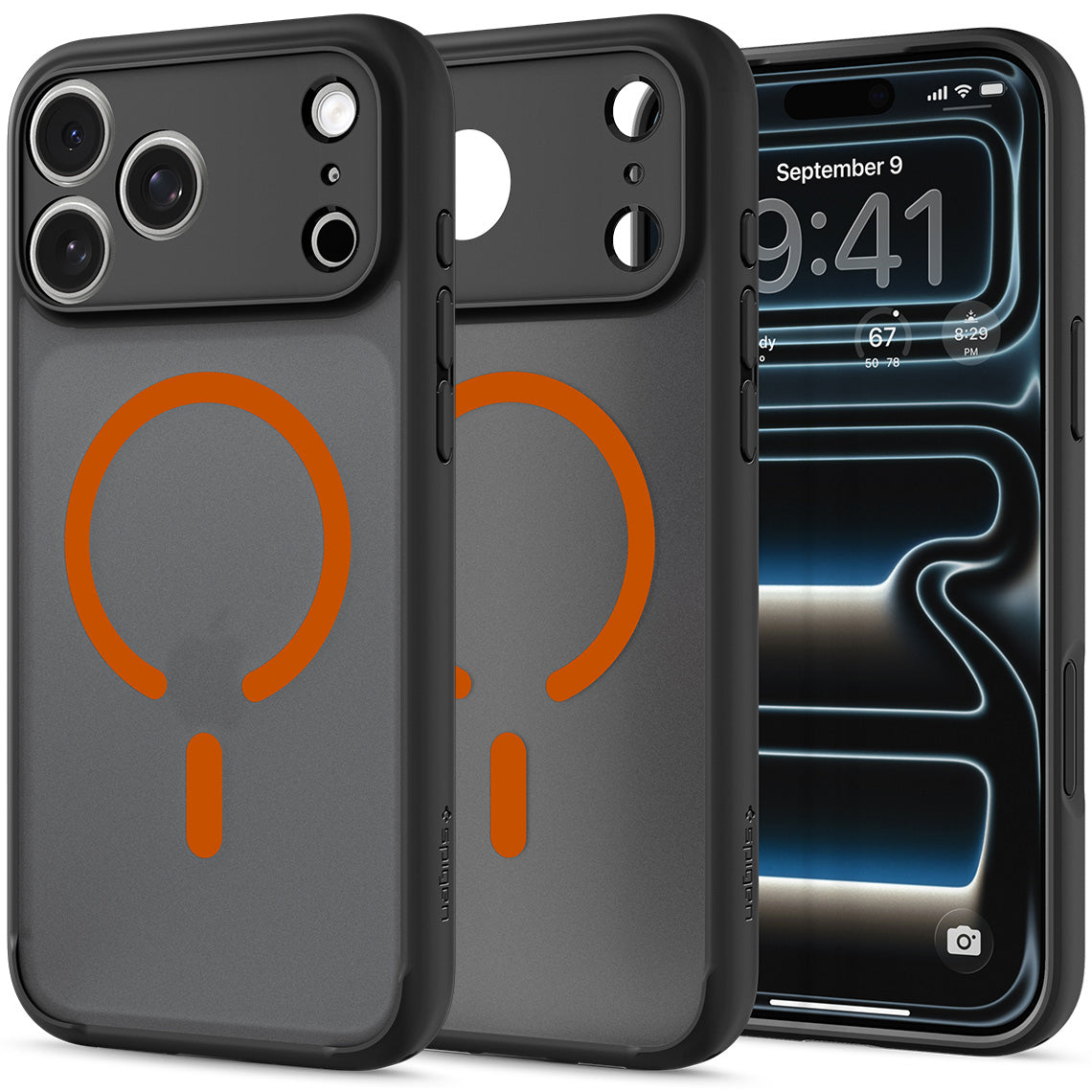 Handyhülle für iPhone 18 Pro Max, Spigen Ultra Hybrid Mag mit MagSafe, Durchscheinend-Schwarz-Orange (1/16)