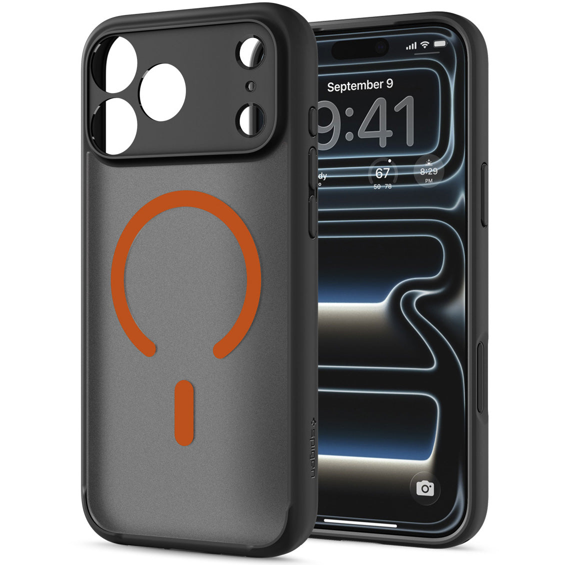 Handyhülle für iPhone 18 Pro Max, Spigen Ultra Hybrid Mag mit MagSafe, Durchscheinend-Schwarz-Orange (8/16)