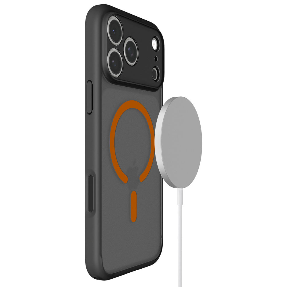 Handyhülle für iPhone 18 Pro Max, Spigen Ultra Hybrid Mag mit MagSafe, Durchscheinend-Schwarz-Orange (10/16)