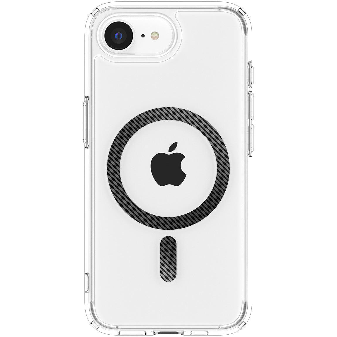 Handyhülle für iPhone 17e / 16e, Spigen Ultra Hybrid Mag mit MagSafe, Transparent-Schwarz-Karbonmuster