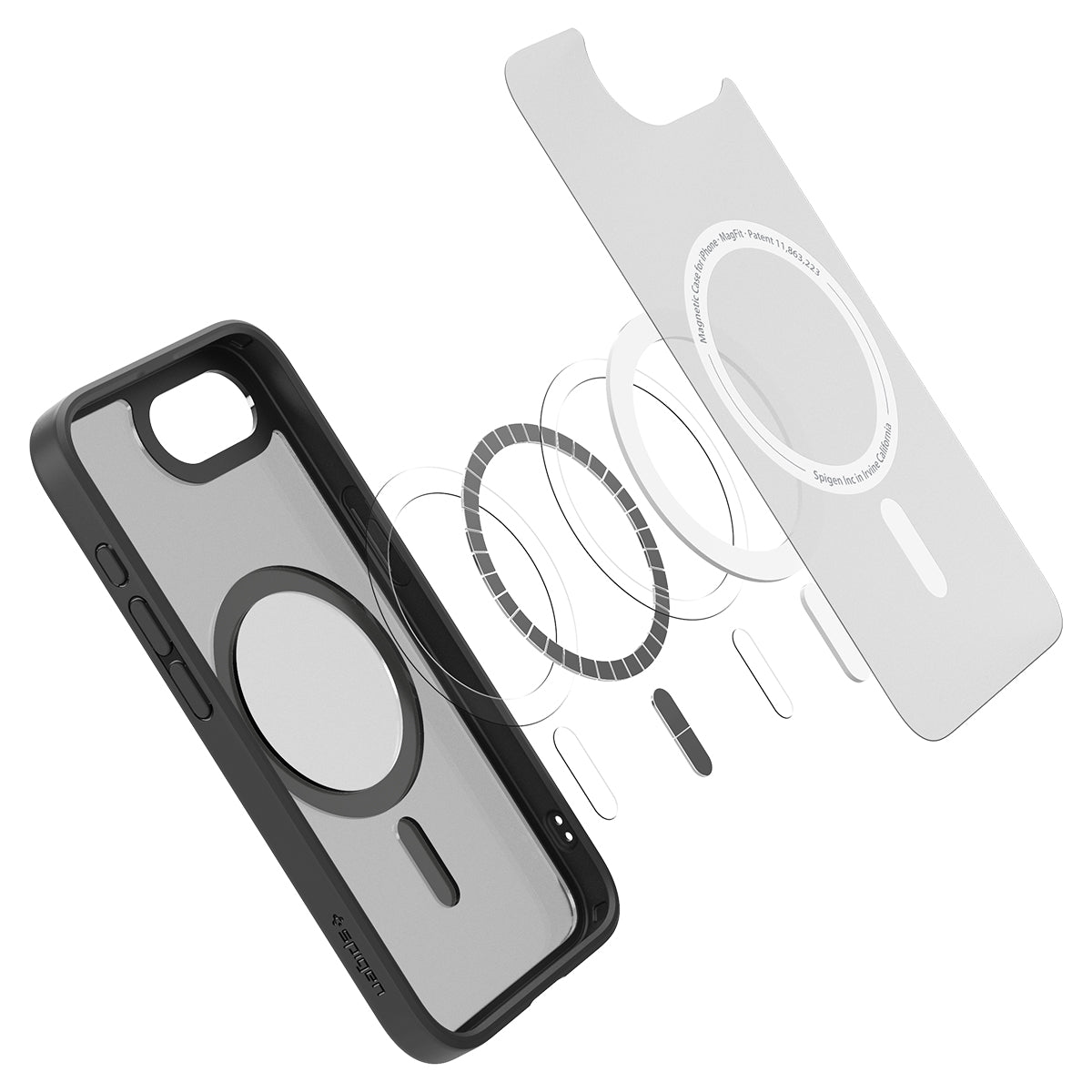 Handyhülle für iPhone 17e / 16e, Spigen Ultra Hybrid Mag mit MagSafe, Grau-Schwarz