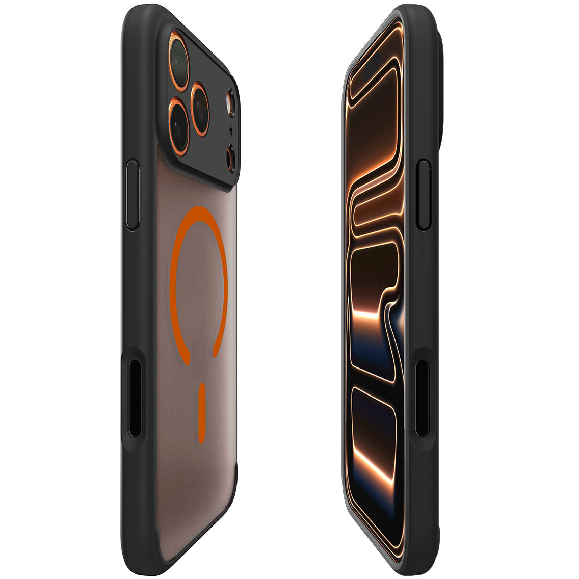 Handyhülle für iPhone 17 Pro, Spigen Ultra Hybrid Mag mit MagSafe, Durchscheinend-Schwarz-Orange