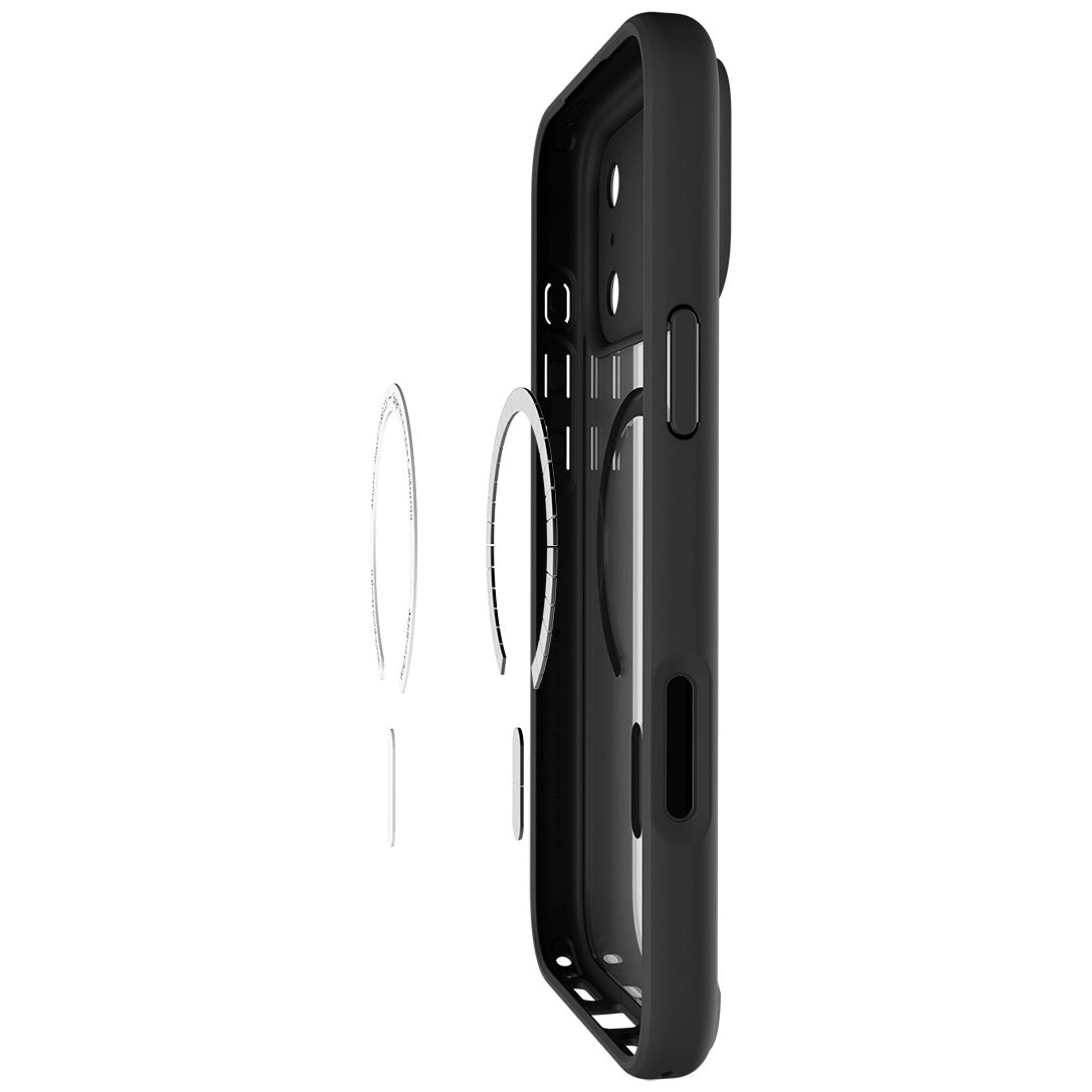 Handyhülle für iPhone 17 Pro Max, Spigen Ultra Hybrid Mag mit MagSafe, Durchscheinend-Schwarz-Orange