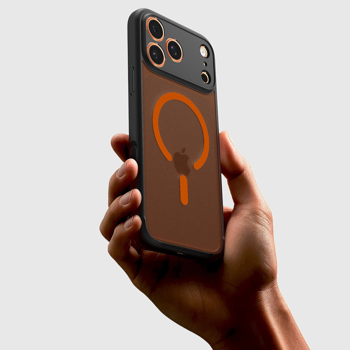 Handyhülle für iPhone 17 Pro Max, Spigen Ultra Hybrid Mag mit MagSafe, Durchscheinend-Schwarz-Orange