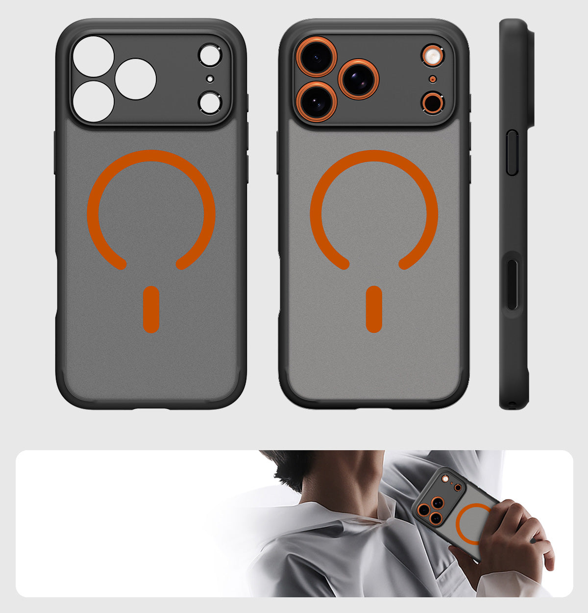 Handyhülle für iPhone 17 Pro Max, Spigen Ultra Hybrid Mag mit MagSafe, Durchscheinend-Schwarz-Orange