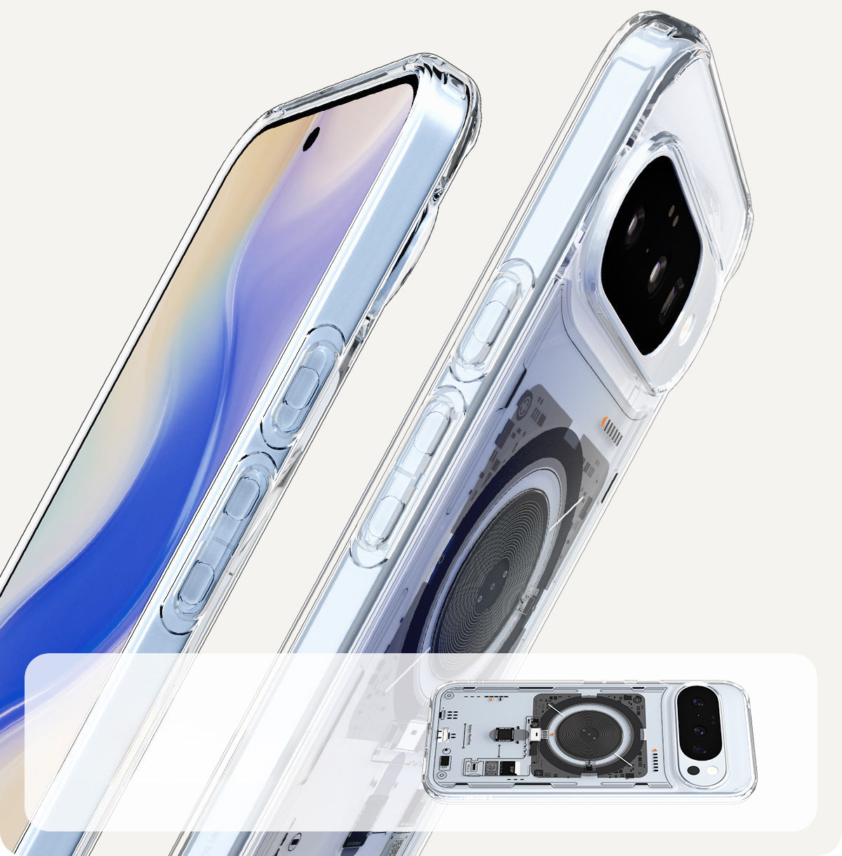 Handyhülle für Google Pixel 10 Pro / Pixel 10, Spigen Ultra Hybrid Mag mit MagSafe, Transparent-Gemustert (Neo One)