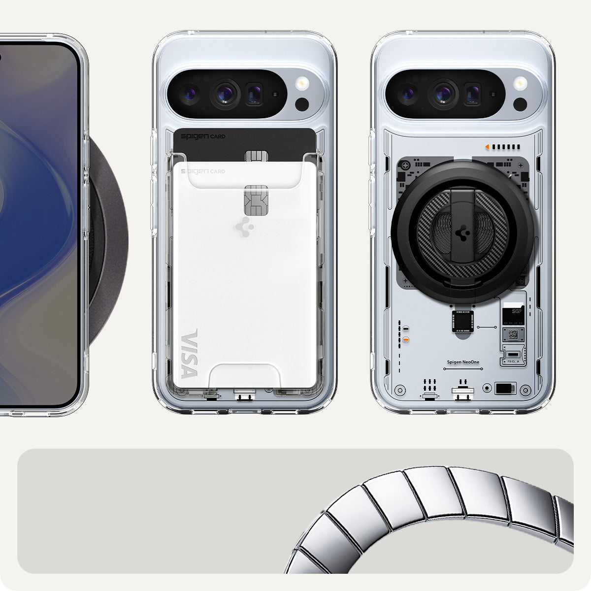 Handyhülle für Google Pixel 10 Pro XL, Spigen Ultra Hybrid Mag mit MagSafe, Transparent-Gemustert (Neo One)