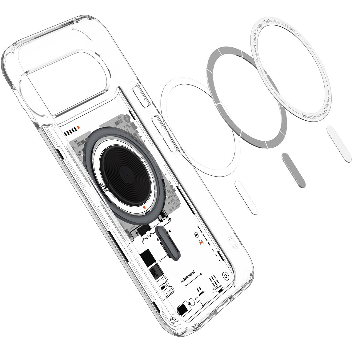 Handyhülle für Google Pixel 10 Pro XL, Spigen Ultra Hybrid Mag mit MagSafe, Transparent-Gemustert (Neo One)