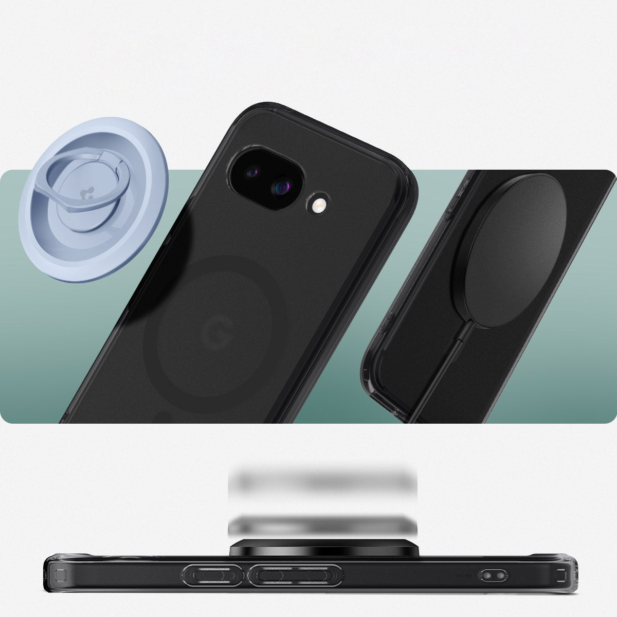 Handyhülle für Google Pixel 9a, Spigen Ultra Hybrid Mag mit MagSafe, Grau-Schwarz