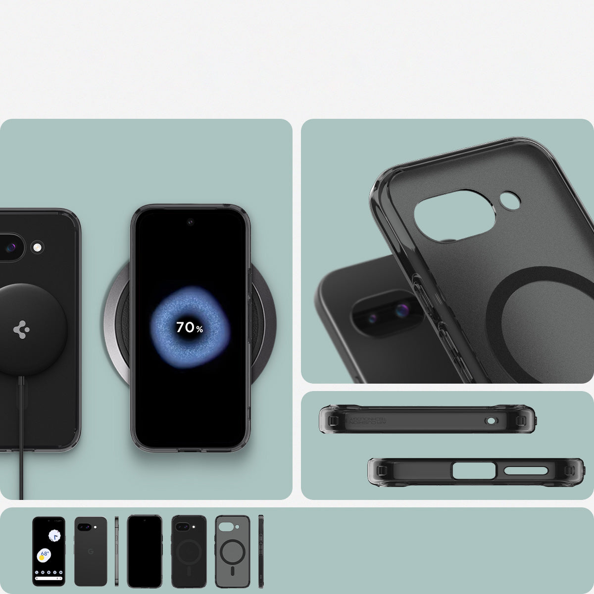 Handyhülle für Google Pixel 9a, Spigen Ultra Hybrid Mag mit MagSafe, Grau-Schwarz