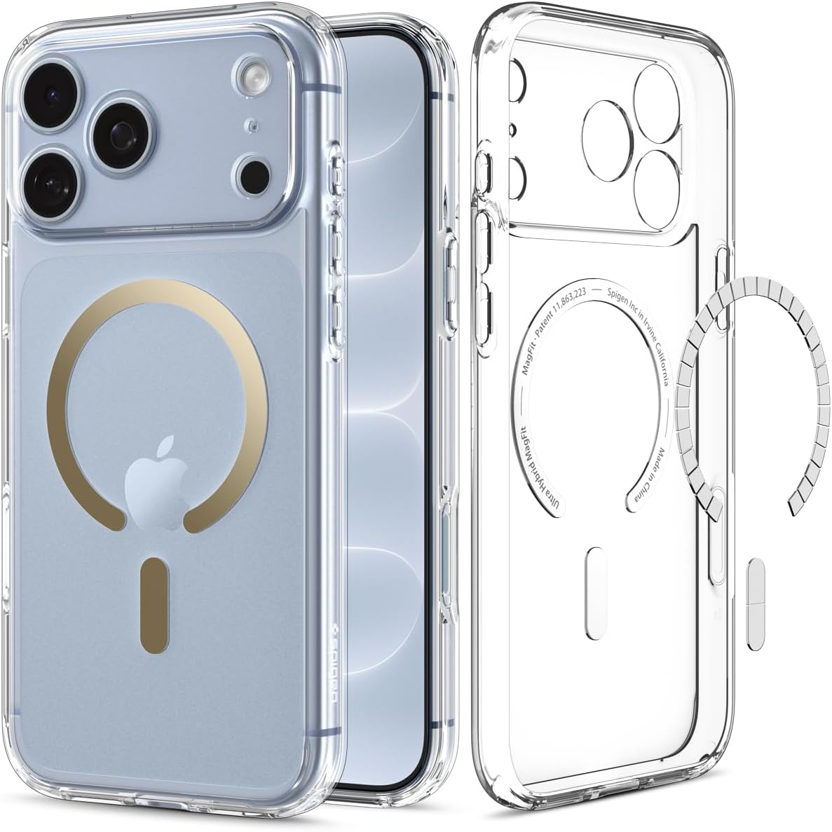 Handyhülle für iPhone 18 Pro, Spigen Ultra Hybrid Mag mit MagSafe, Transparent-Golden (1/16)